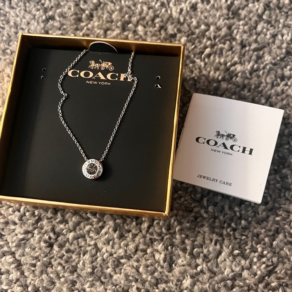 Coach Silver-Tone Round Logo Pendant Necklace